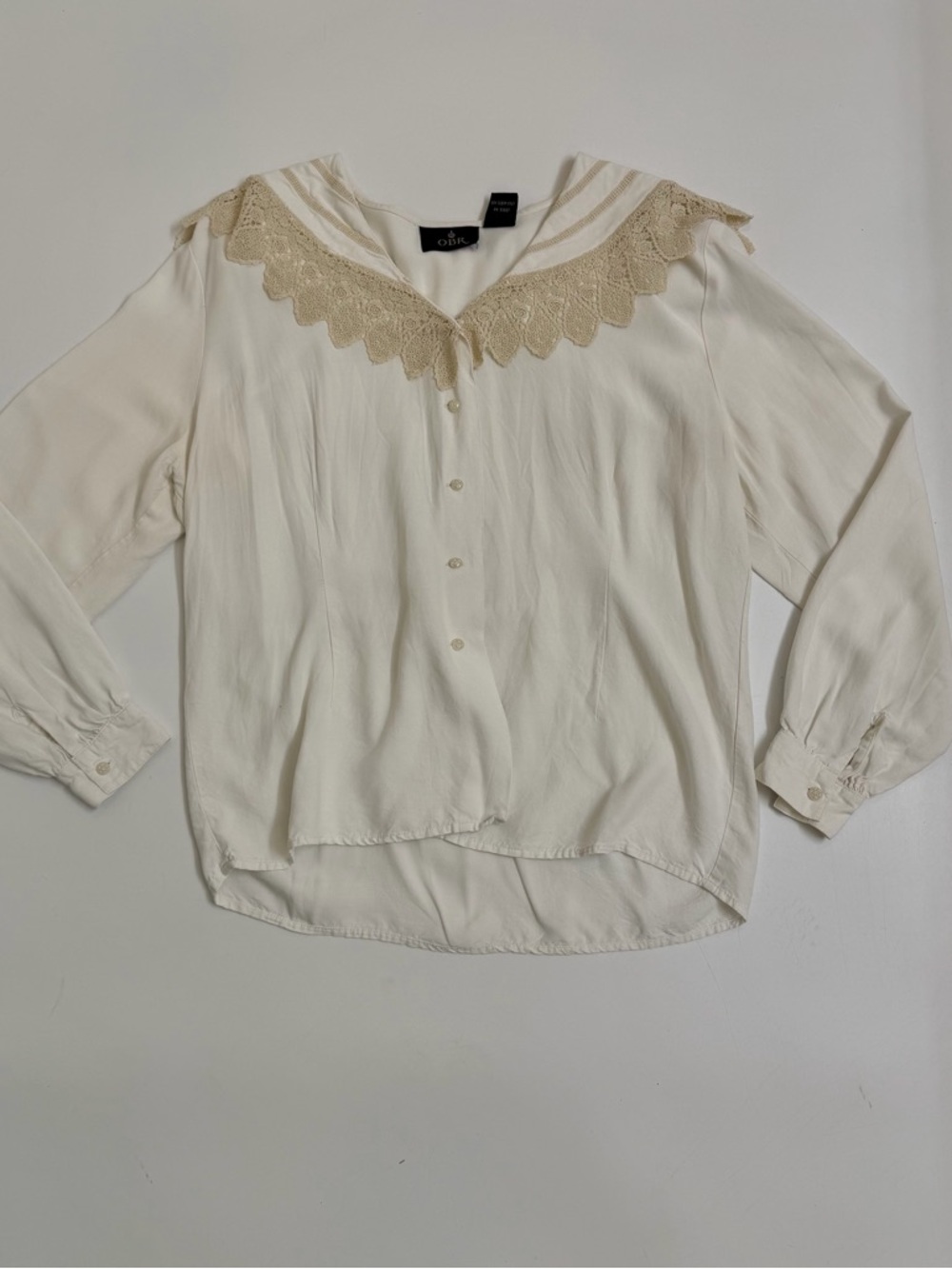 Romantic Lace Collar Ivory Blouse Cottagecore Sailor Style Medium - Picture 3 of 8